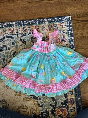 Eleanor Rose | Birthday Twirl Dress | Aqua and Pink Party Balloon Print | 2T